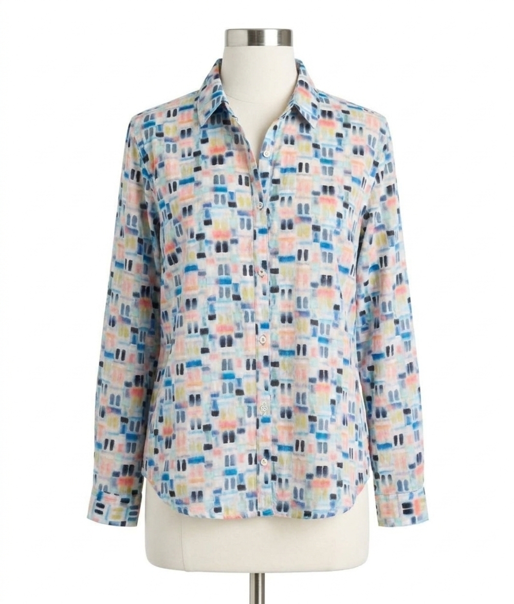 NEW NIC + ZOE portofino cotton boyfriend shirt in blue multi